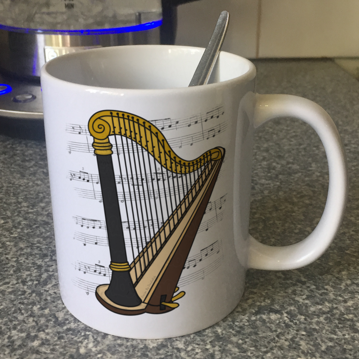 Harp Music Notation Mug (Colour) - Gift For Harpist - String Musician Gift