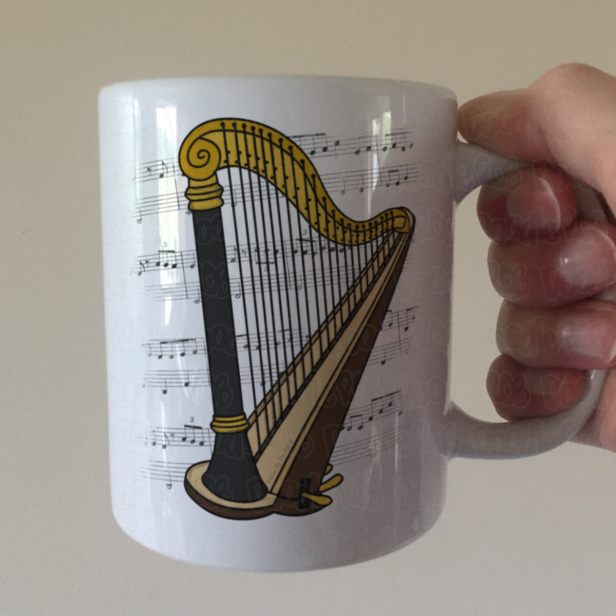 Harp Music Notation Mug (Colour) - Gift For Harpist - String Musician Gift