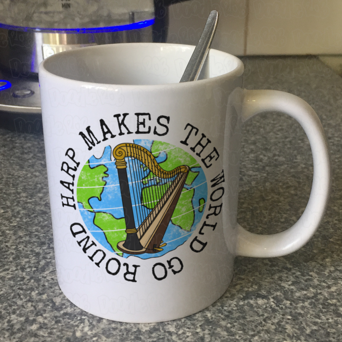 Harp Mug - Harp Makes The World Go Round - Gift For Harpist - Harp Teacher Mug