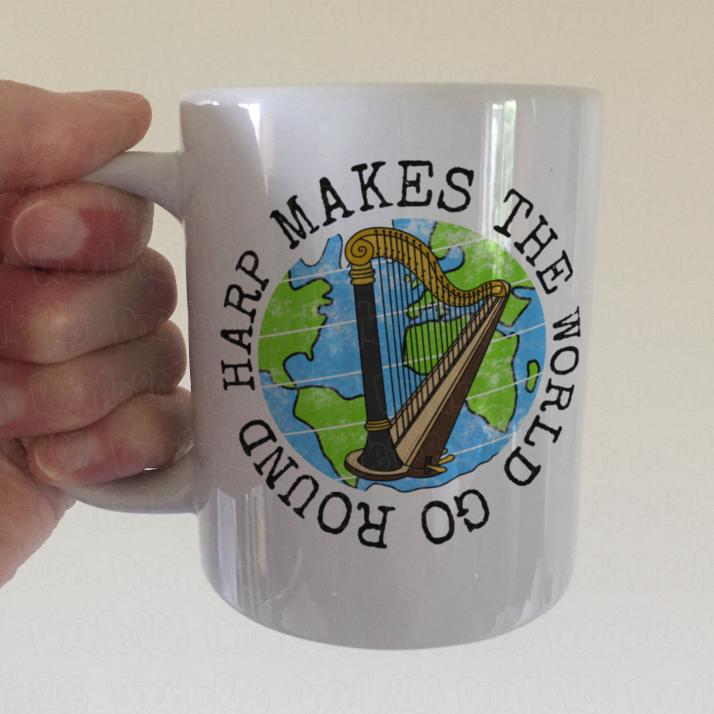 Harp Mug - Harp Makes The World Go Round - Gift For Harpist - Harp Teacher Mug