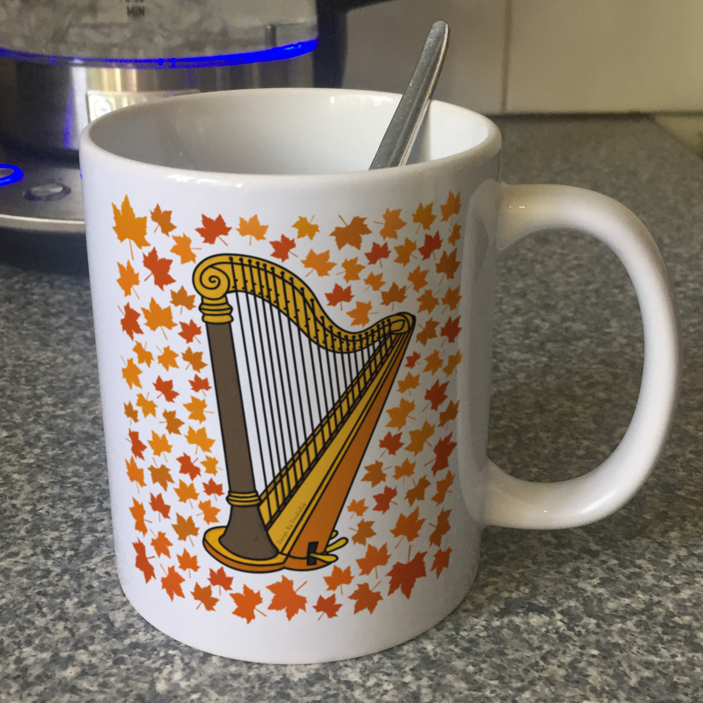 Autumn Harp Mug (Leaves) - Gift For Harpist - String Musician Gift For Fall or Thanksgiving