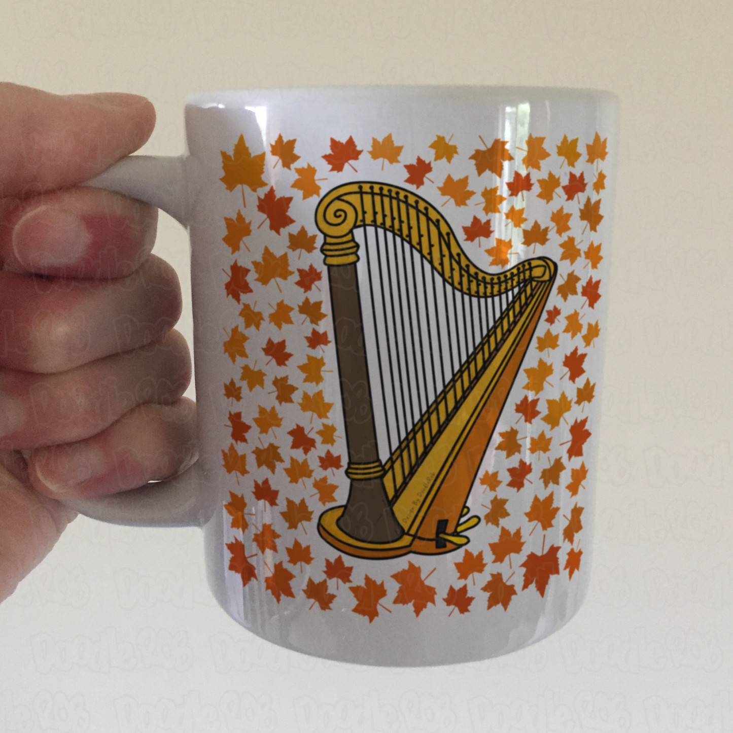 Autumn Harp Mug (Leaves) - Gift For Harpist - String Musician Gift For Fall or Thanksgiving
