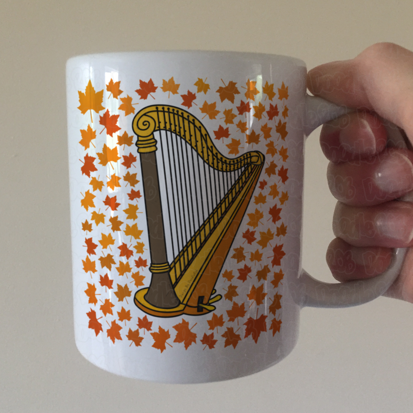 Autumn Harp Mug (Leaves) - Gift For Harpist - String Musician Gift For Fall or Thanksgiving