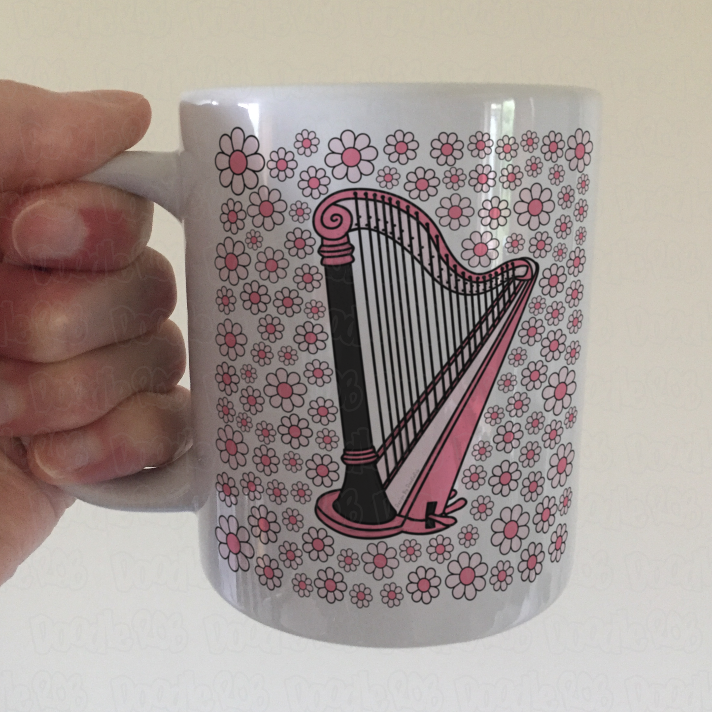 Harp Floral Mug (Pink Flowers) - Female Harpist - String Musician Gift For Girl