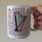 Harp Floral Mug (Pink Flowers) - Female Harpist - String Musician Gift For Girl