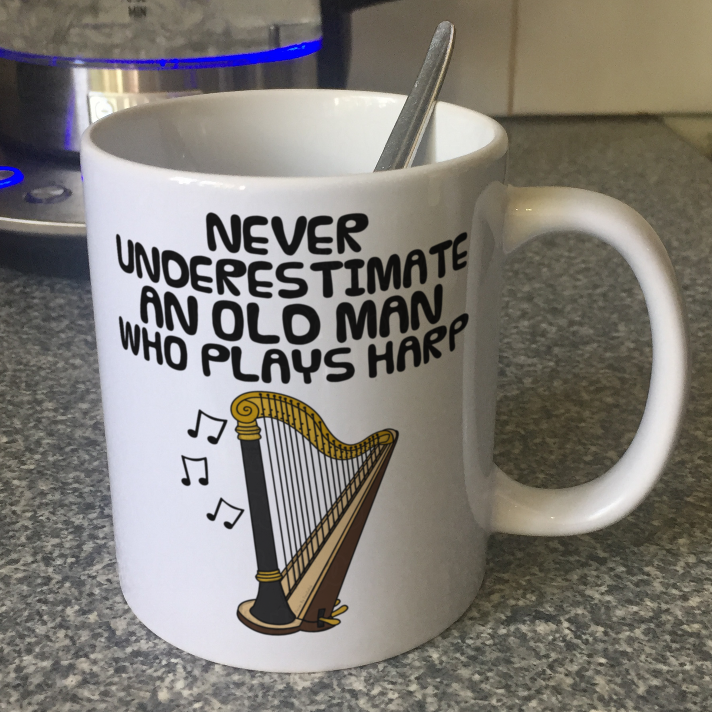 Funny Harp Mug -  Never Underestimate An Old Man Who Plays Harp - Harpist Musician Gift For Him