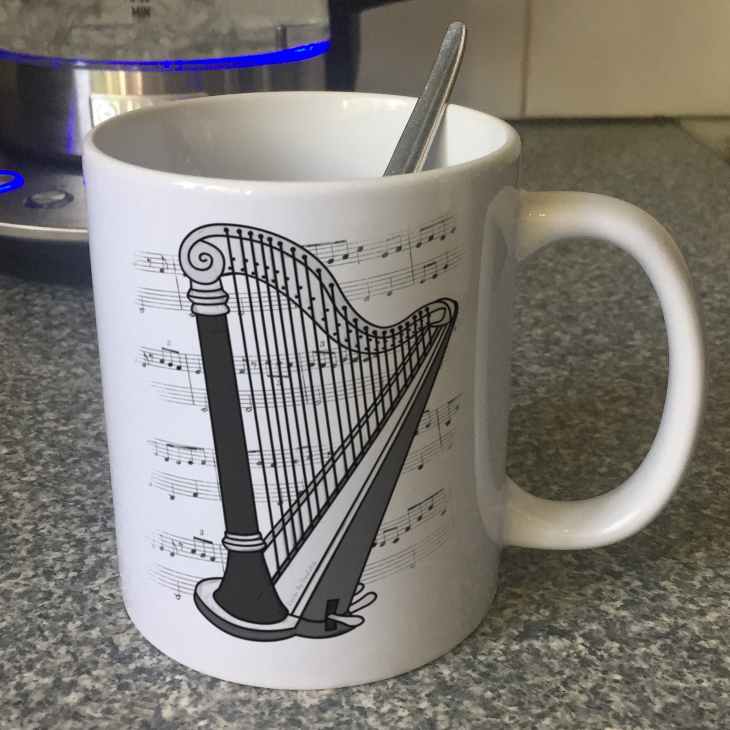 Harp Music Notation Mug - Gift For Harpist - String Musician Gift