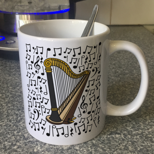 Harp Musical Notes Mug - Gift For Harpist - String Musician Orchestra Gift