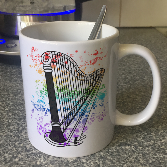 Harp Rainbow Mug - Gift For Harpist - Harp Teacher Mug - String Musician Gift