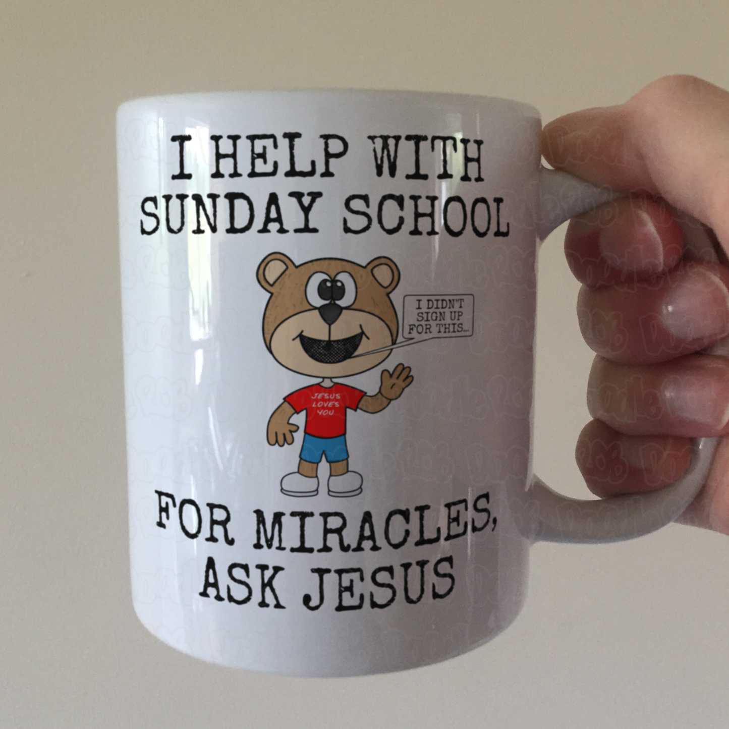 Church Sunday School Mug - For Miracles, Ask Jesus - Funny Christian Gift