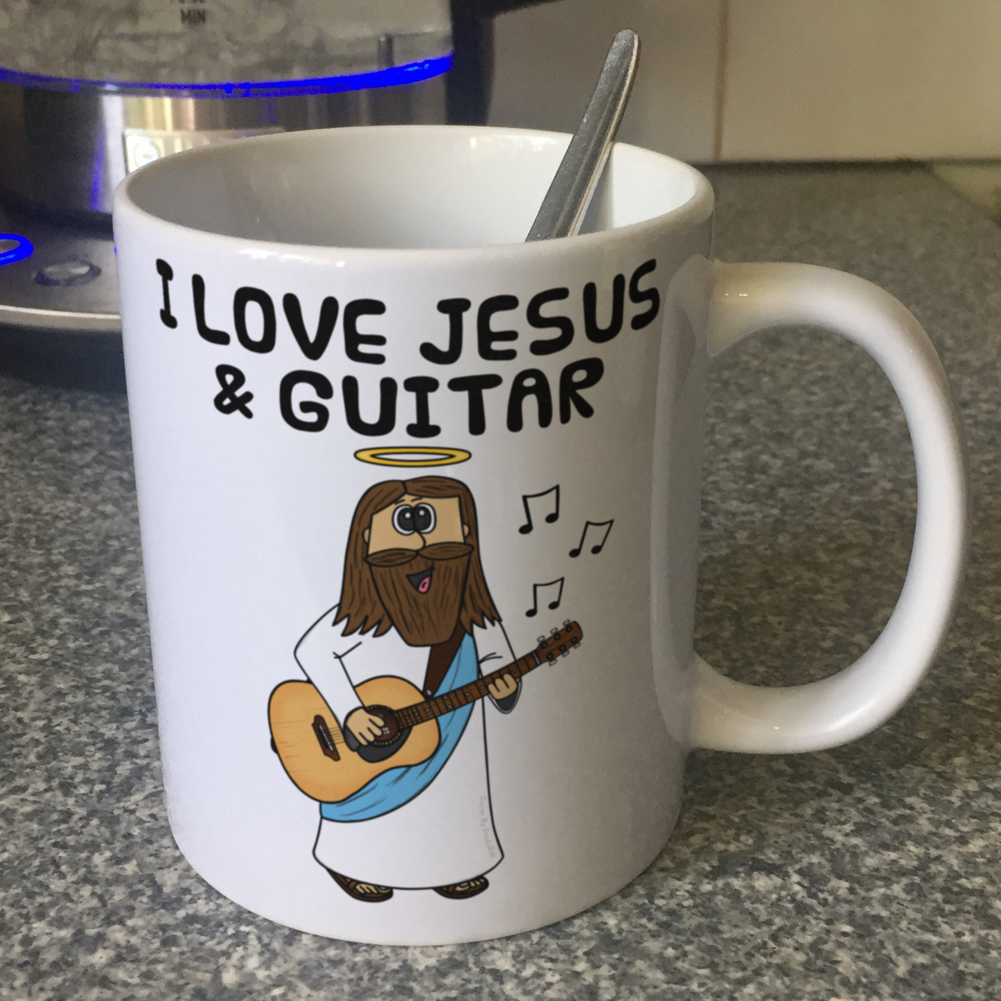 Christian Guitar Mug - Jesus Playing Acoustic Guitar - Church Guitarist Gift