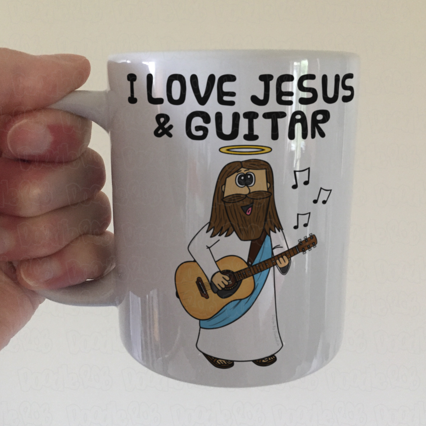 Christian Guitar Mug - Jesus Playing Acoustic Guitar - Church Guitarist Gift