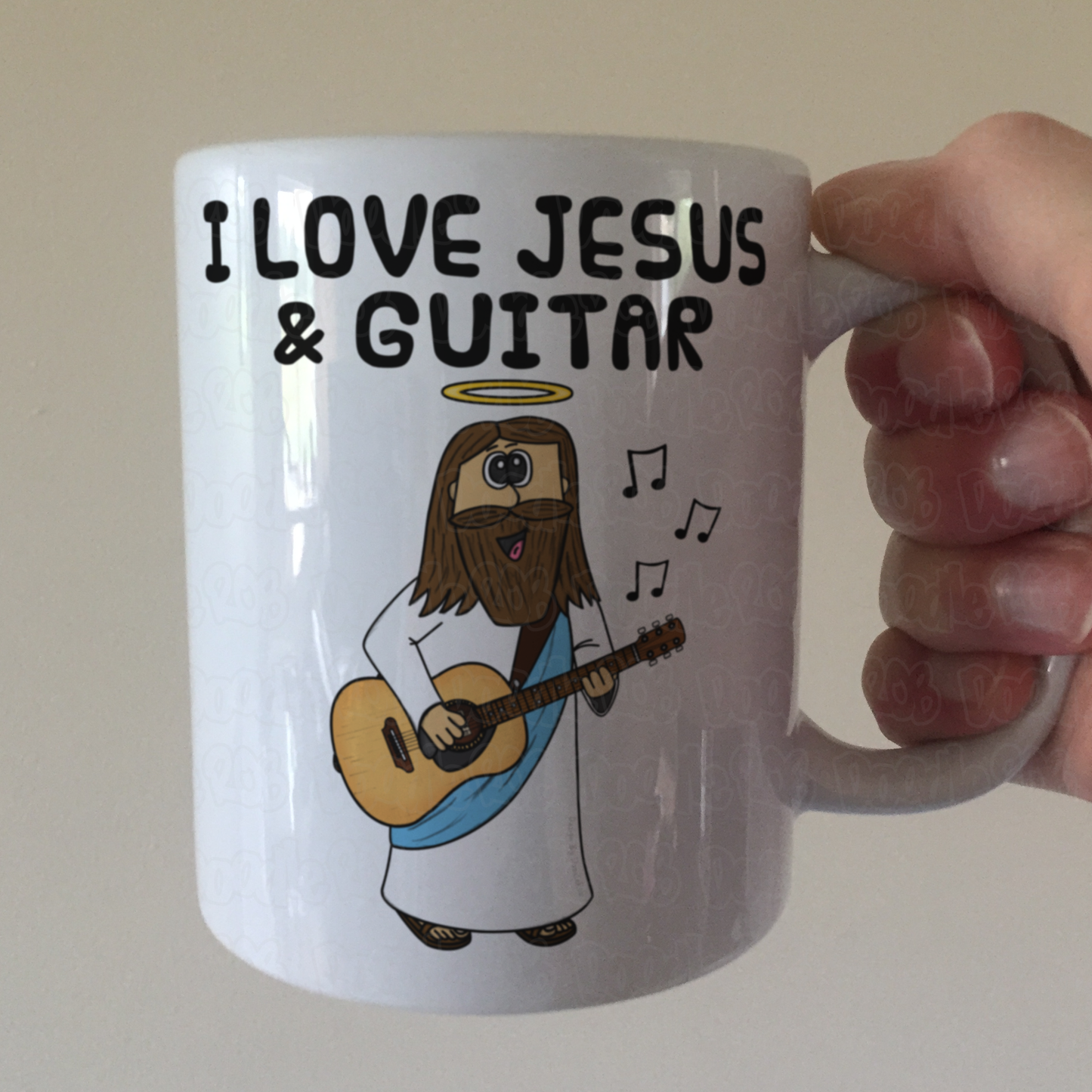 Christian Guitar Mug - Jesus Playing Acoustic Guitar - Church Guitarist Gift