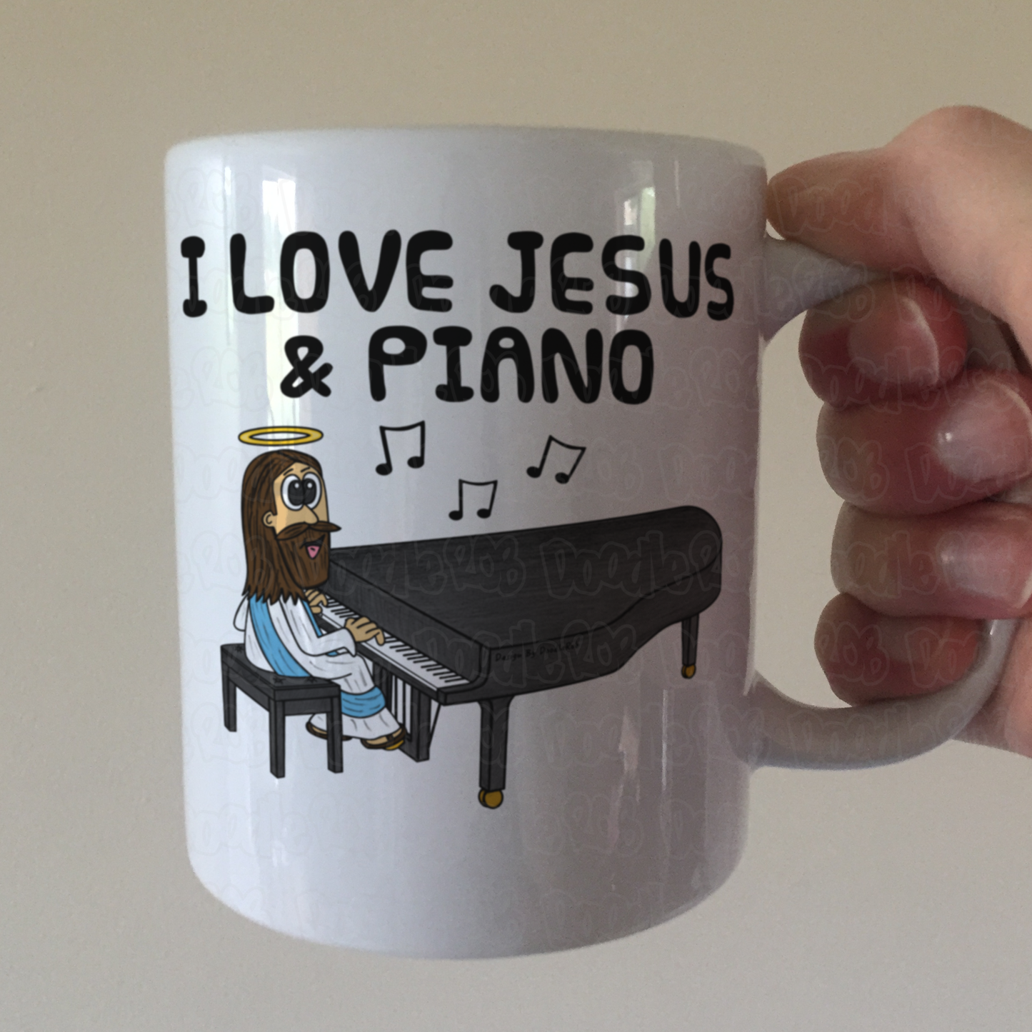 Christian Piano Mug - Jesus Playing Piano - Church Pianist Gift - Funny Christian Musician Mug