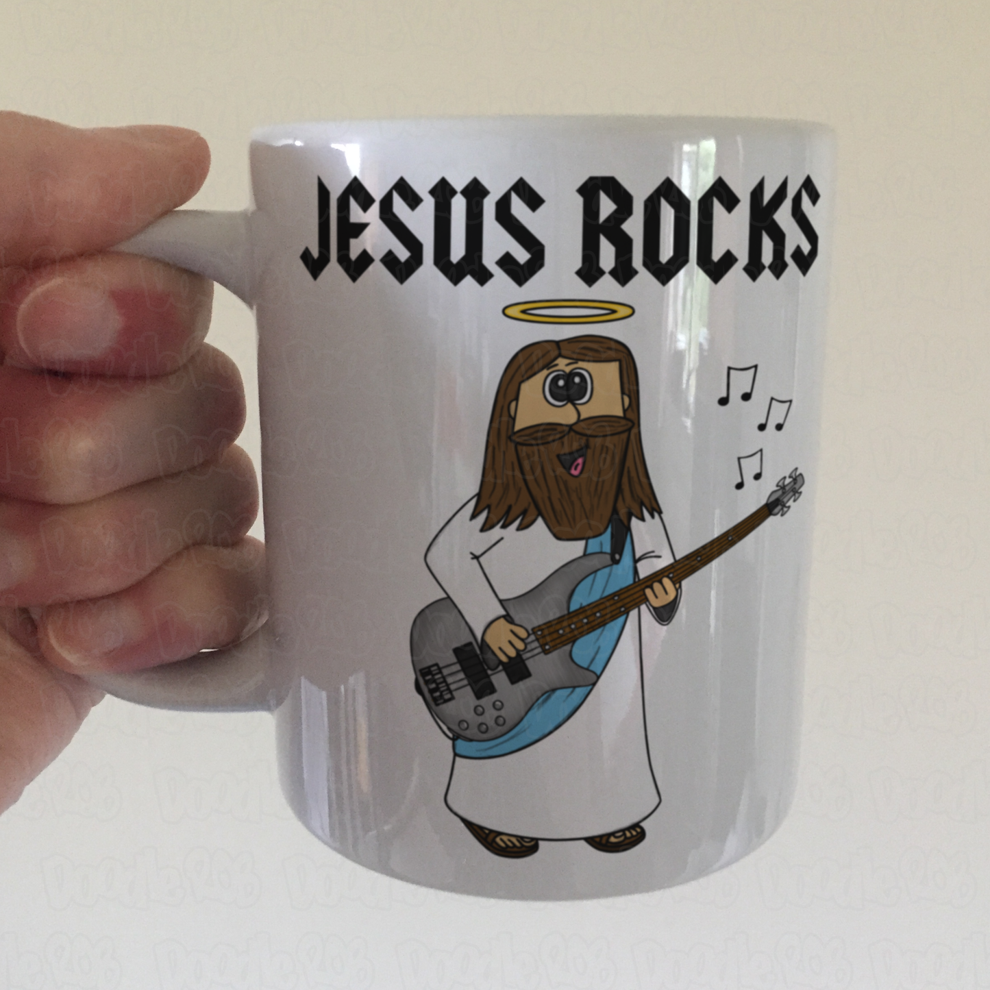 Christian Bass Guitar Mug - Jesus Playing Bass Guitar - Jesus Rocks - Church Bassist Gift