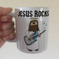 Christian Guitar Mug - Jesus Playing Electric Guitar - Jesus Rocks - Church Guitarist Gift