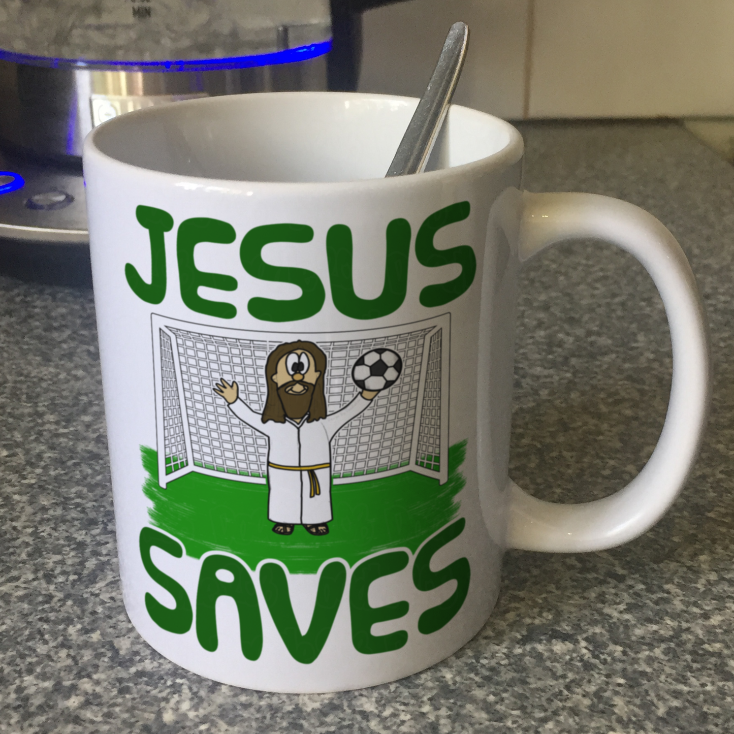 Christian Football Mug - Jesus Saves - Funny Church Gift
