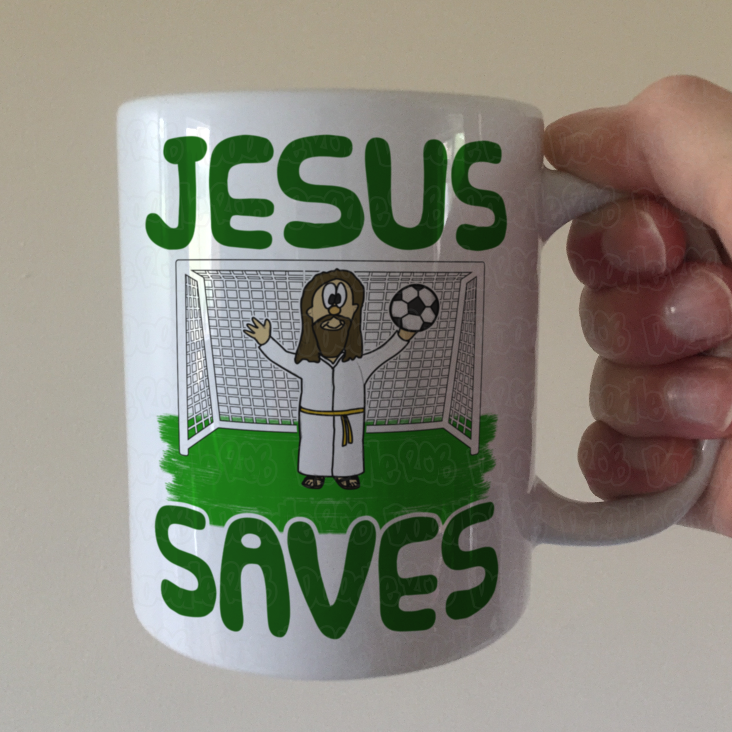 Christian Football Mug - Jesus Saves - Funny Church Gift