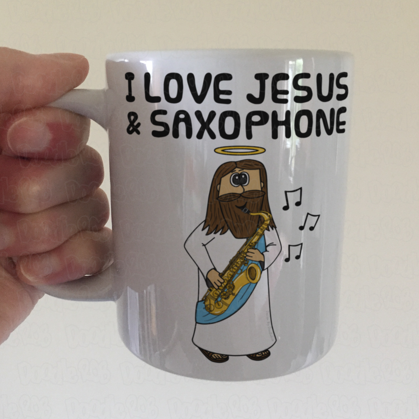 Christian Saxophone Mug - Jesus Playing Saxophone - Church Saxophonist Gift