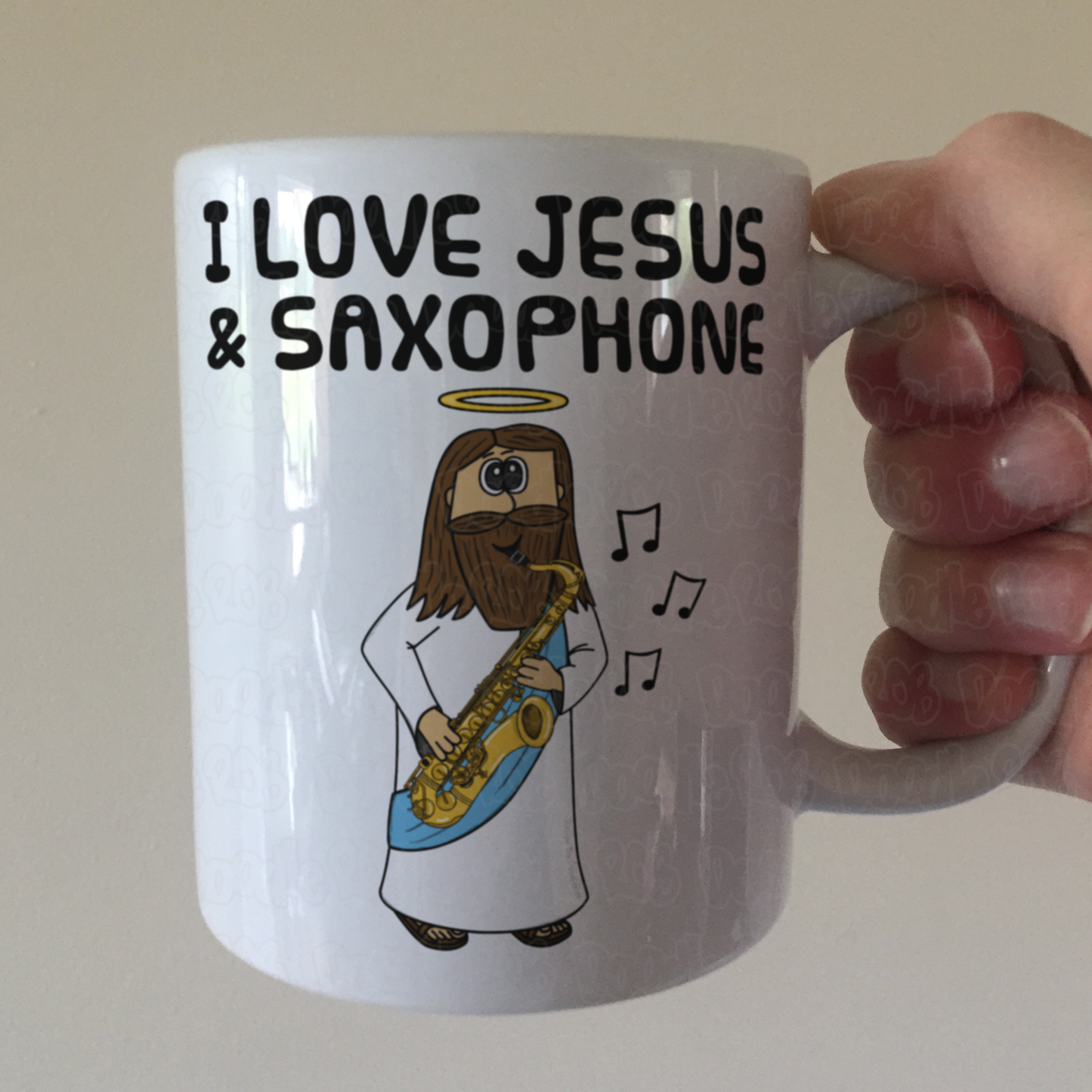 Christian Saxophone Mug - Jesus Playing Saxophone - Church Saxophonist Gift