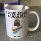 Christian Ukulele Mug - Jesus Playing Ukulele - Church Uke Player Gift