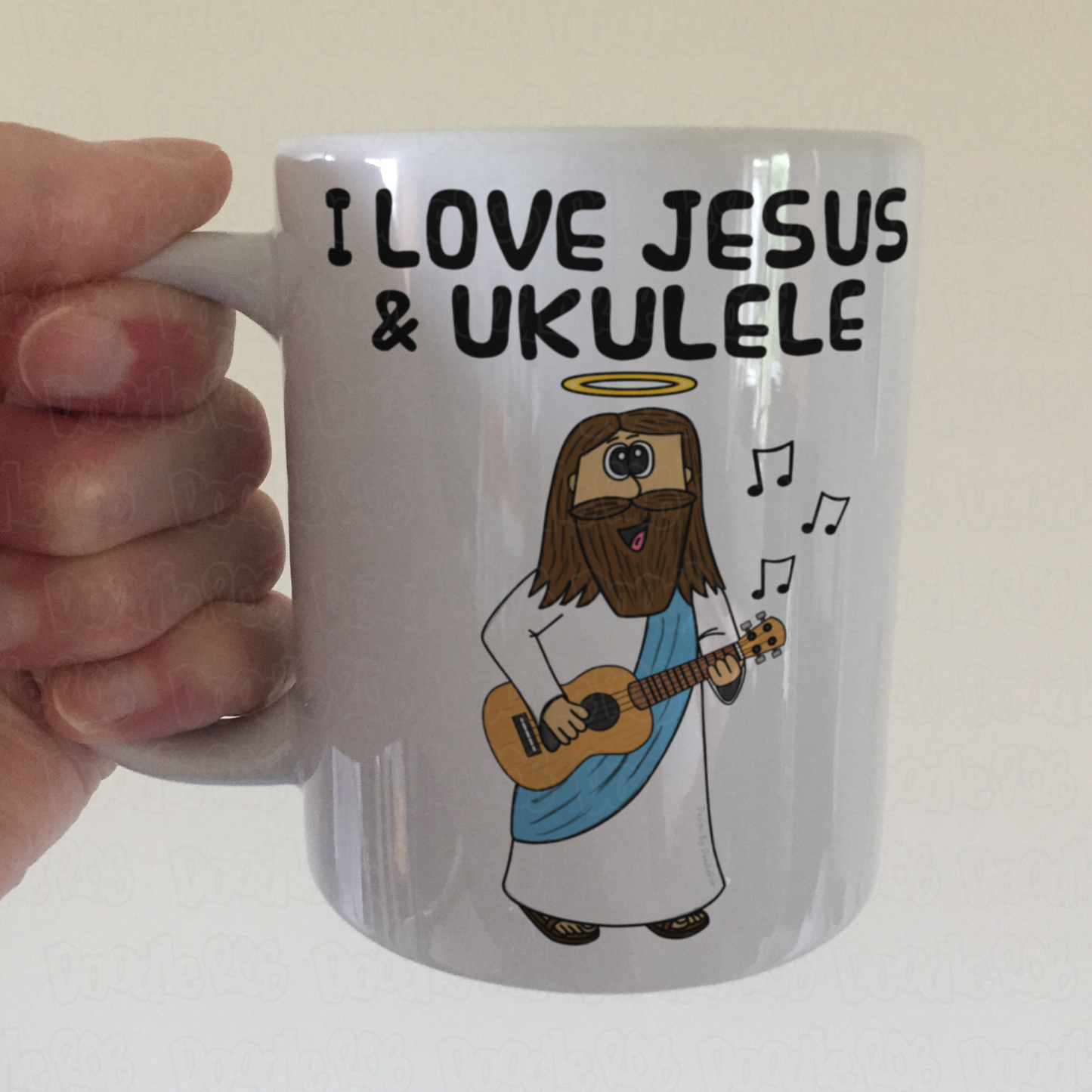 Christian Ukulele Mug - Jesus Playing Ukulele - Church Uke Player Gift