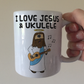 Christian Ukulele Mug - Jesus Playing Ukulele - Church Uke Player Gift