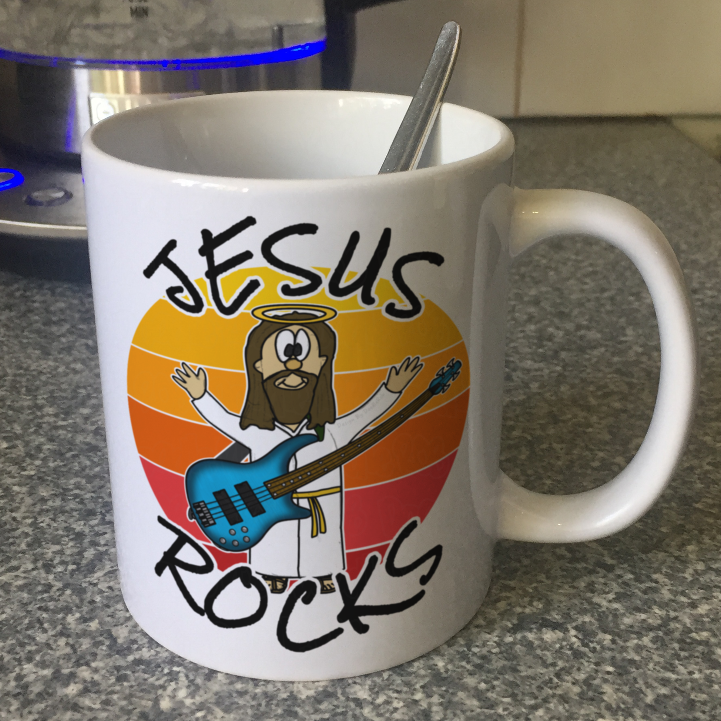 Church Bassist Mug - Jesus Rocks - Christian Bass Guitar Player Gift