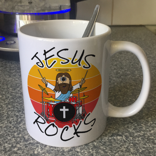 Church Drummer Mug - Jesus Rocks - Worship Drummer Gift
