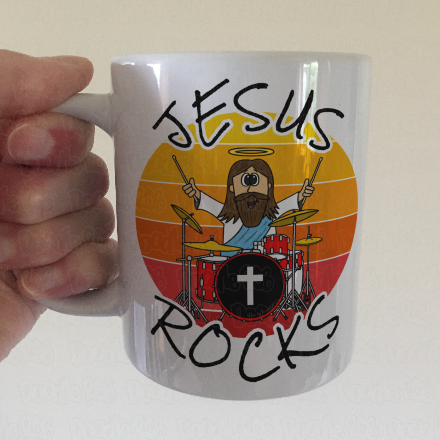 Church Drummer Mug - Jesus Rocks - Worship Drummer Gift