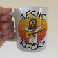 Church Guitar Mug - Jesus Rocks - Worship Guitarist Gift - Christian Electric Guitar Player