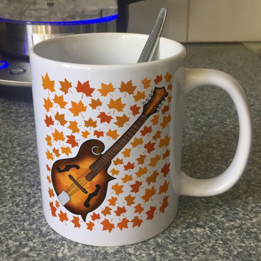 Autumn Mandolin Mug (Leaves) - Mandolinist Gift - Folk Musician Gift For Fall or Thanksgiving