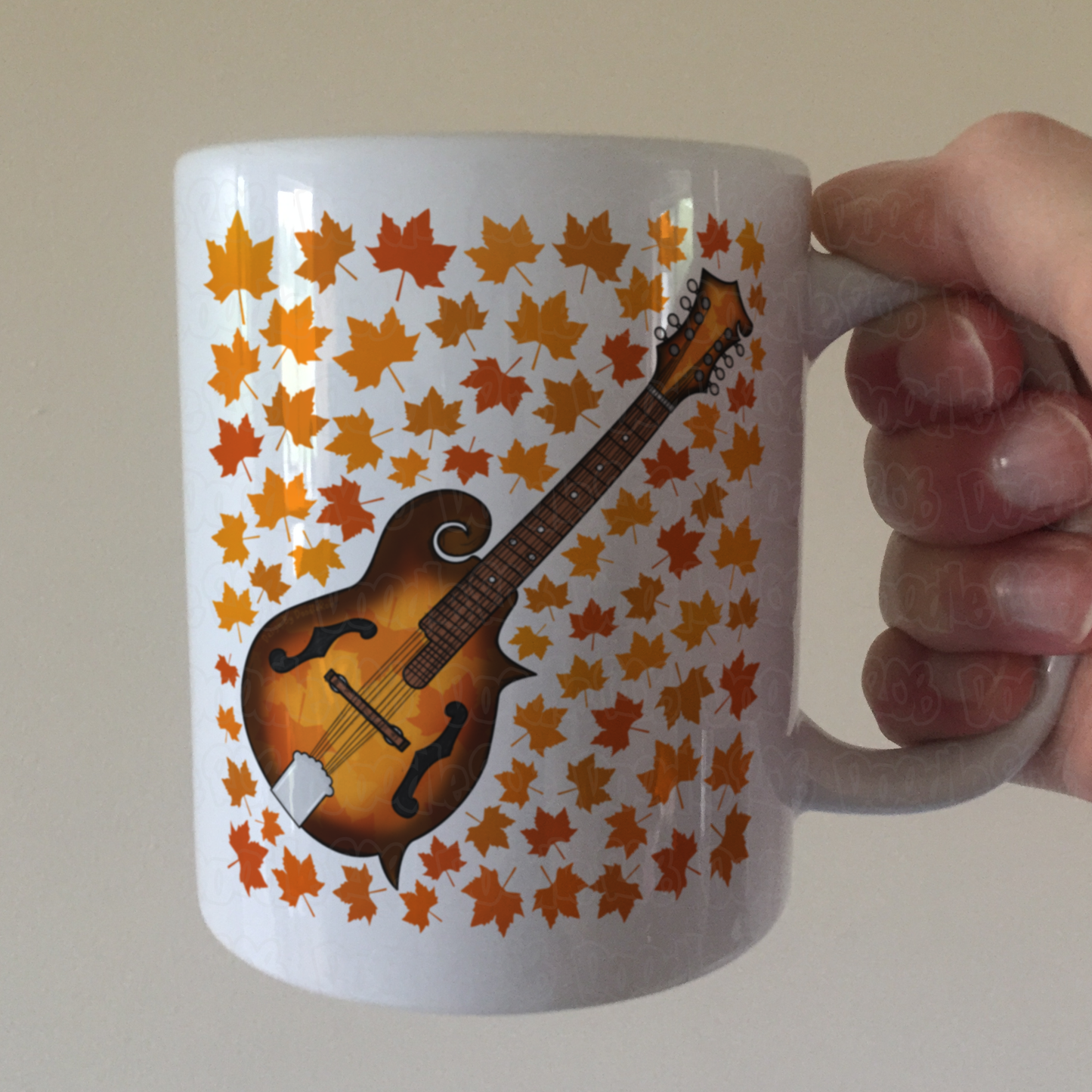 Autumn Mandolin Mug (Leaves) - Mandolinist Gift - Folk Musician Gift For Fall or Thanksgiving