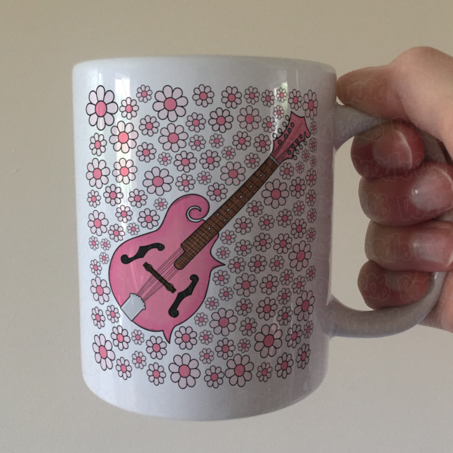 Mandolin Floral Mug (Pink Flowers) - Female Mandolinist - Folk Musician Gift For Girl