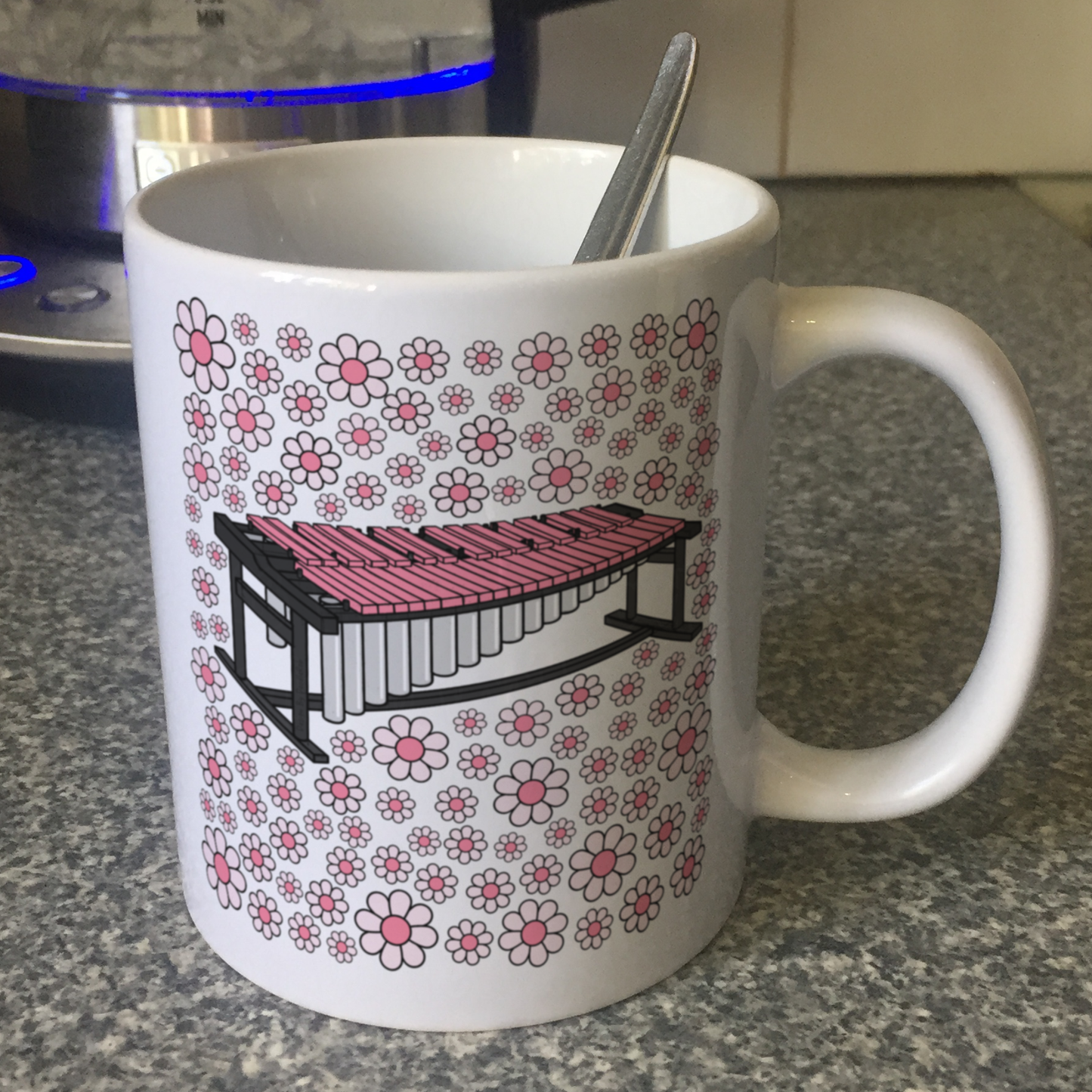 Marimba Floral Mug (Pink Flowers) - Female Percussionist - Musician Gift For Girl