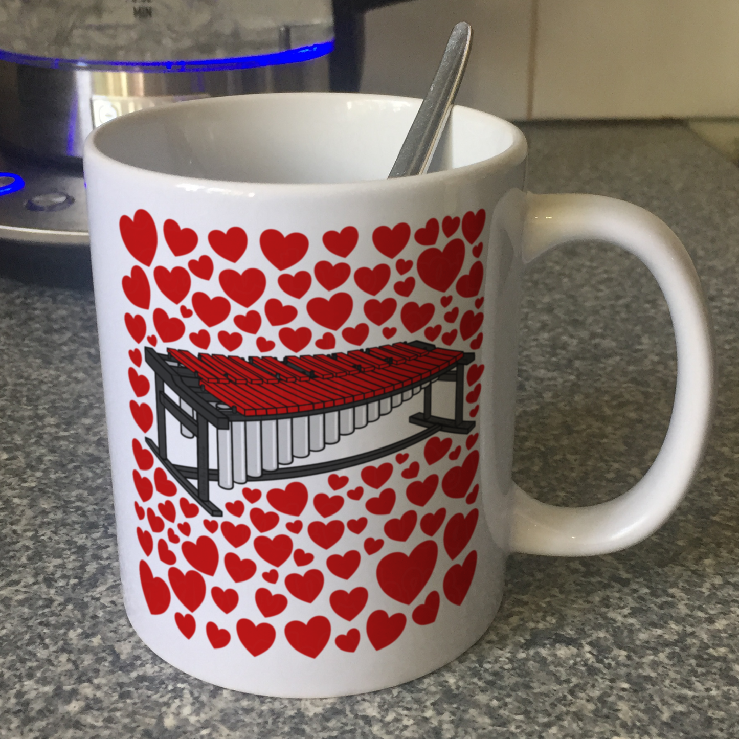 Marimba With Hearts Mug - Gift For Percussionist - Musician Valentines Anniversary Gift