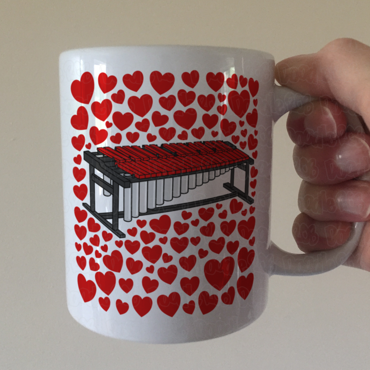 Marimba With Hearts Mug - Gift For Percussionist - Musician Valentines Anniversary Gift