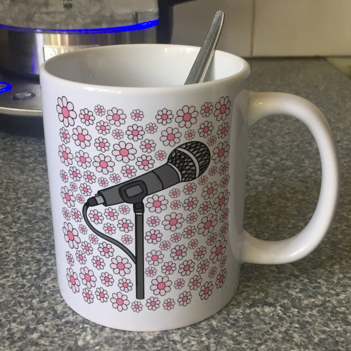 Singer Floral Mug (Pink Flowers) - Female Vocalist - Musician Gift For Girl
