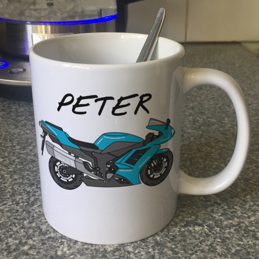 Motorbike Personalised Mug (Blue) - Custom Gift For Biker - Motorcycle Enthusiast Gift