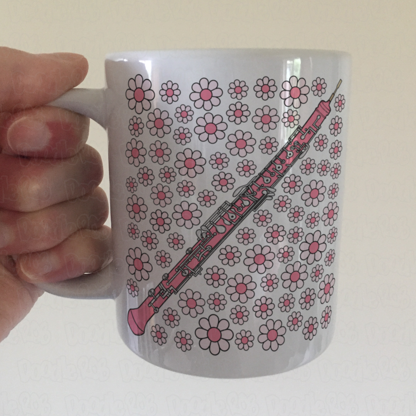 Oboe Floral Mug (Pink Flowers) - Female Oboist - Woodwind Musician Gift For Girl