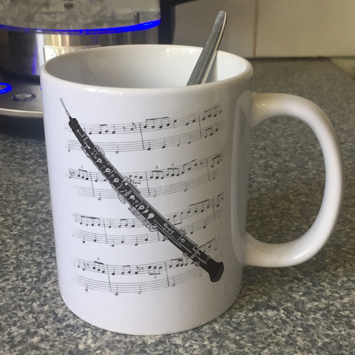 Oboe Music Notation Mug (Monochrome) - Gift For Oboist - Woodwind Musician Gift