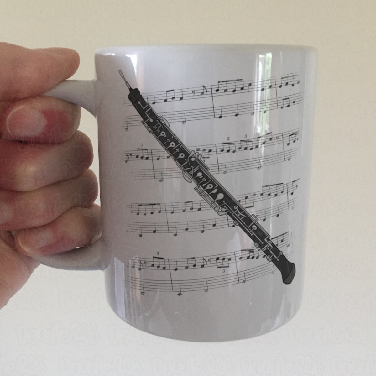 Oboe Music Notation Mug (Monochrome) - Gift For Oboist - Woodwind Musician Gift