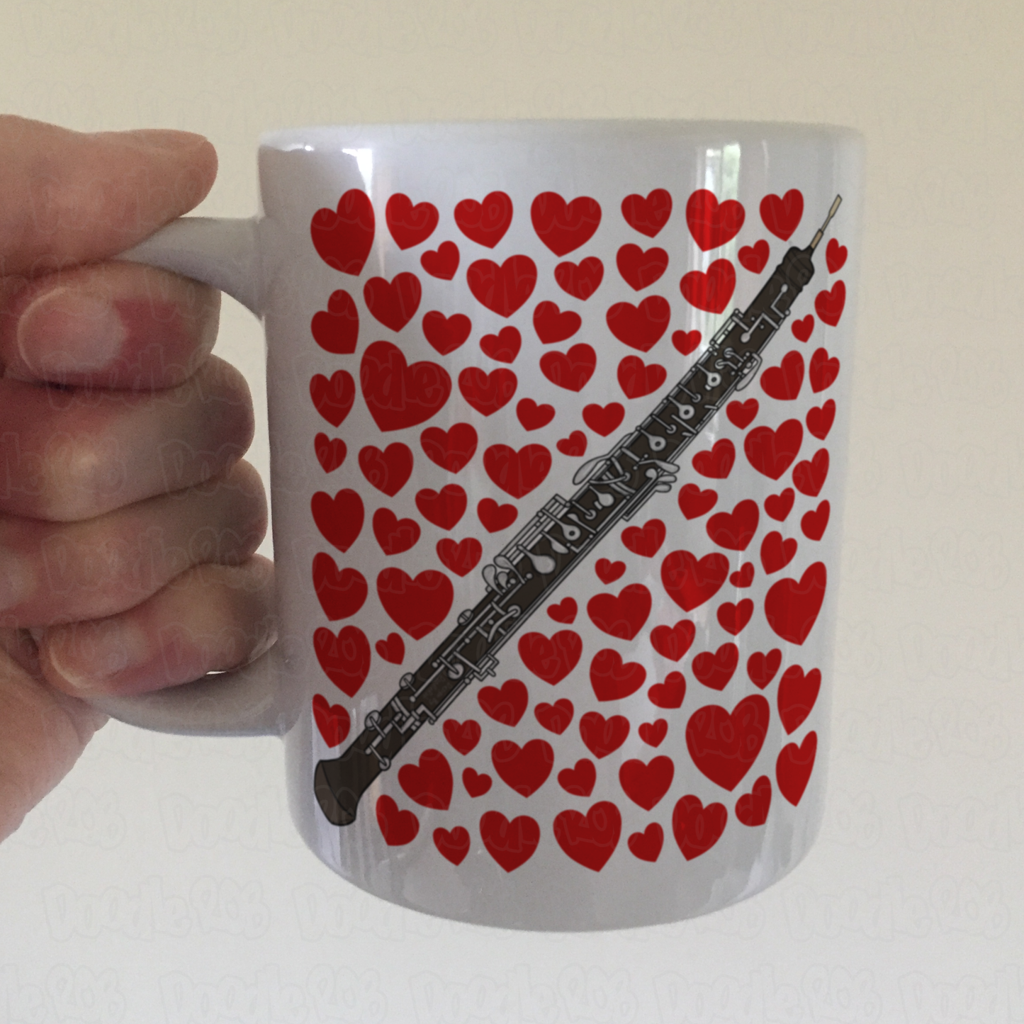 Oboe With Hearts Mug - Gift For Oboist - Woodwind Musician Valentines Anniversary Gift