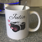 Wedding Photographer Personalised Mug - Vintage Camera With Pink Hearts - Custom Gift For Photographer