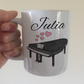 Wedding Pianist Personalised Mug - Grand Piano With Pink Hearts - Musician Custom Gift