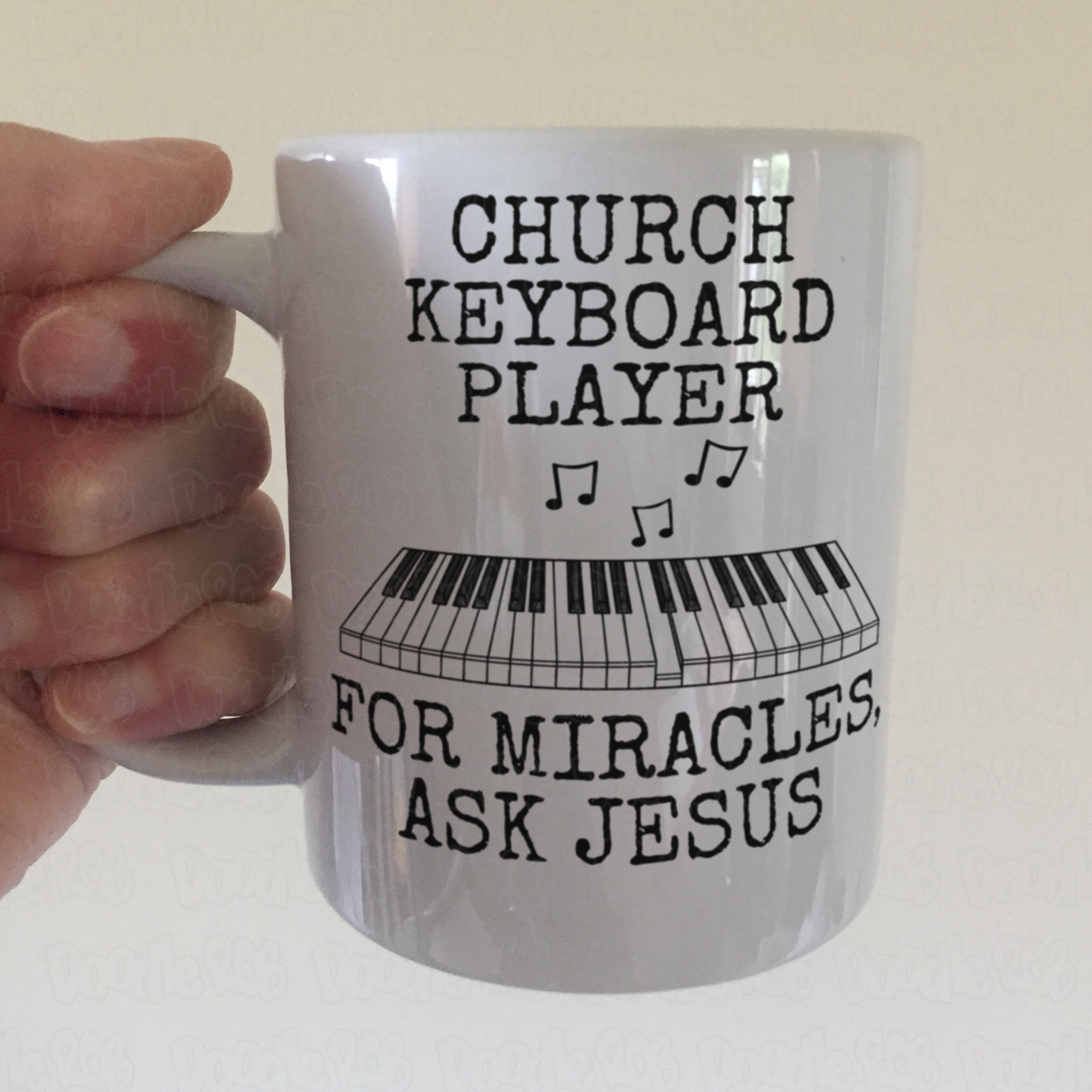 Church Keyboard Player Mug - For Miracles, Ask Jesus - Christian Musician Gift