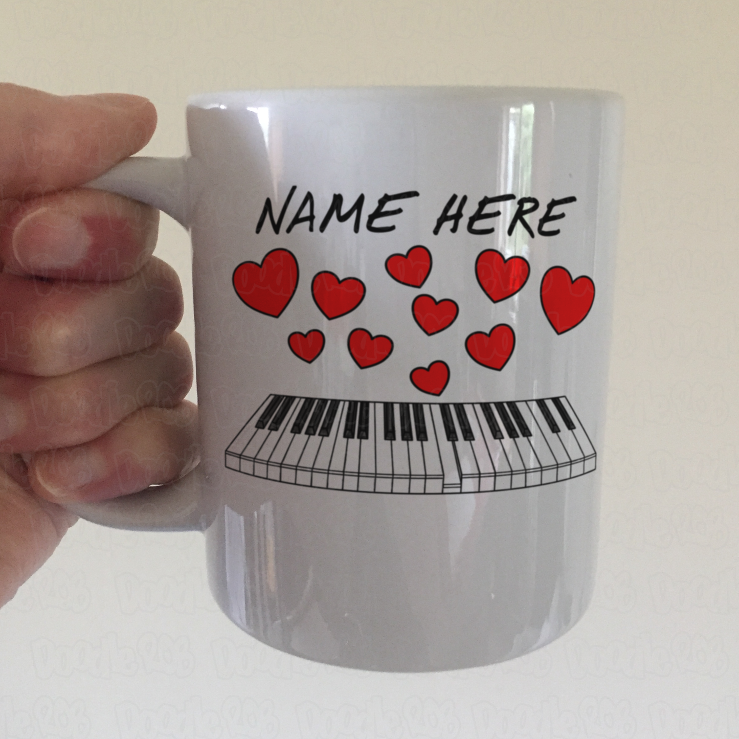 Piano Personalised Mug (Hearts) - Wedding Pianist Mug - Custom Piano Gift For Her