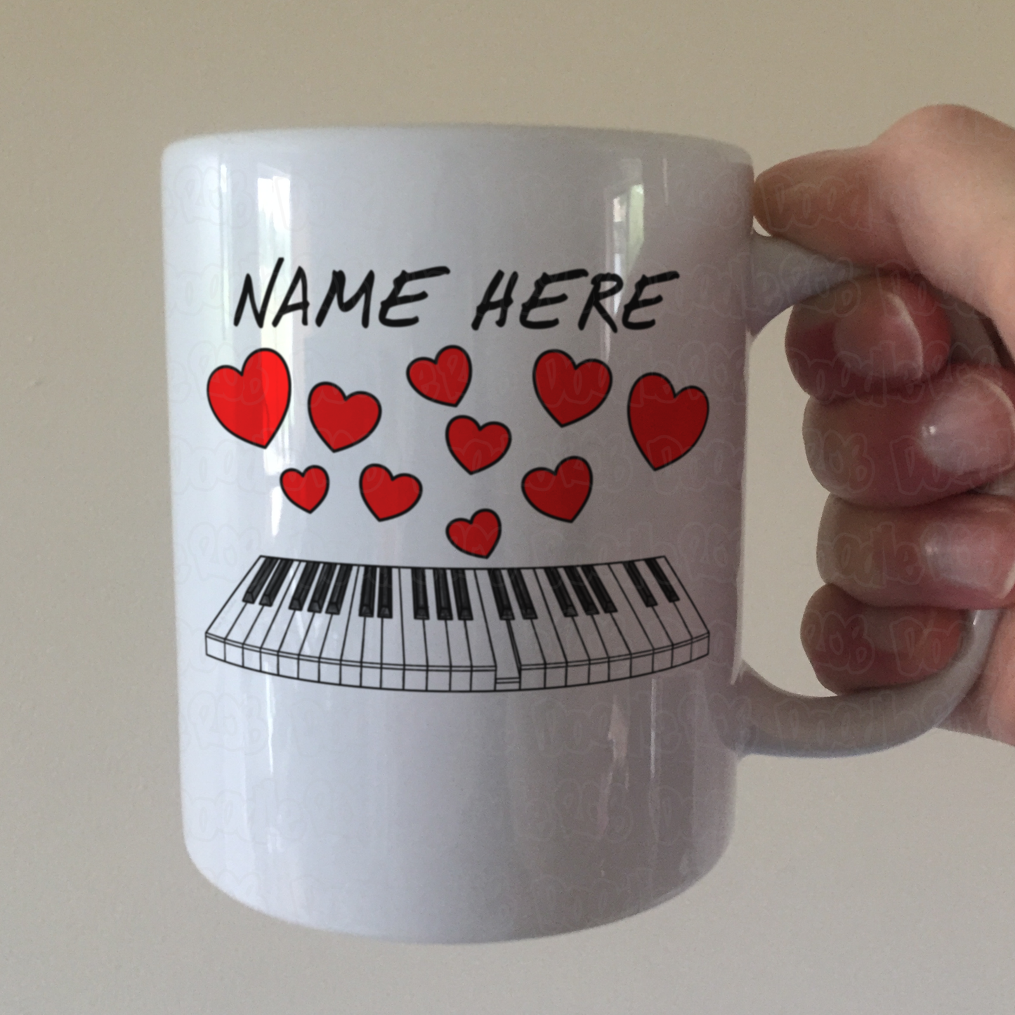 Piano Personalised Mug (Hearts) - Wedding Pianist Mug - Custom Piano Gift For Her