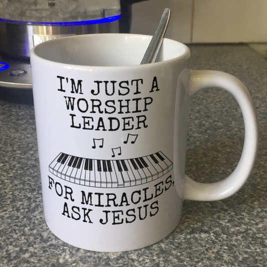 Funny Worship Leader Mug (Piano) - For Miracles, Ask Jesus - Christian Musician Gift