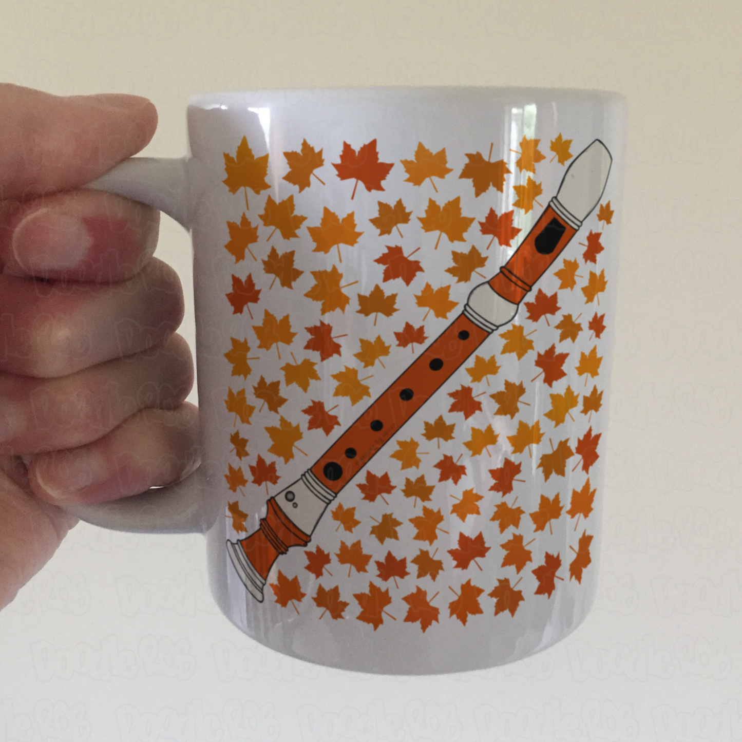 Autumn Recorder Mug (Leaves) - Gift For Recorderist - Woodwind Musician Gift For Fall or Thanksgiving